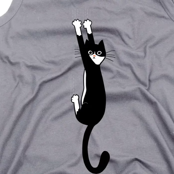 Black And White Cat Hanging On Funny Tuxedo Cat Lovers Tank Top