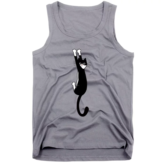 Black And White Cat Hanging On Funny Tuxedo Cat Lovers Tank Top