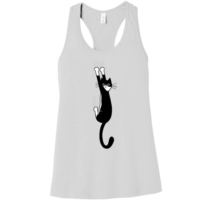 Black And White Cat Hanging On Funny Tuxedo Cat Lovers Women's Racerback Tank