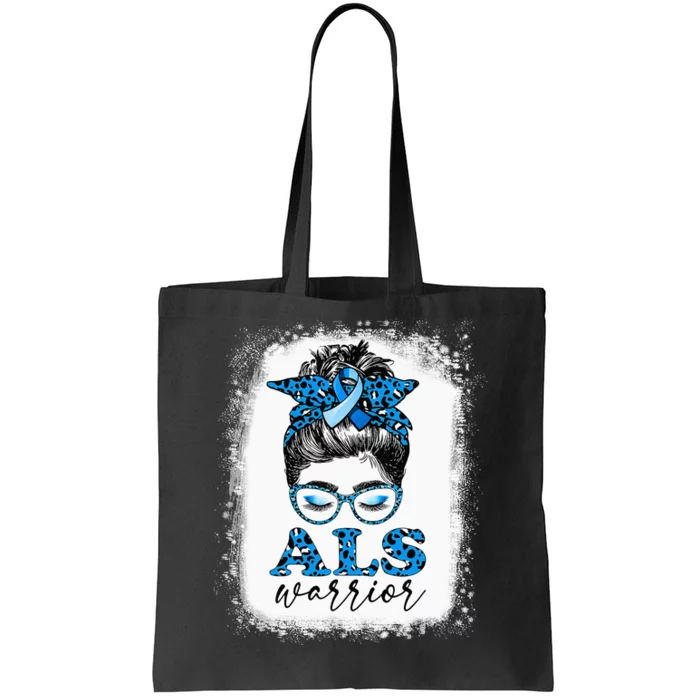 Bleached ALS Warrior Leopard Messy Hair Bun ALS Awareness Tote Bag