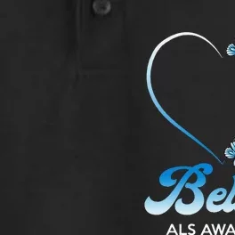 Blue and White Butterflies Heart Believe ALS Awareness Dry Zone Grid Performance Polo