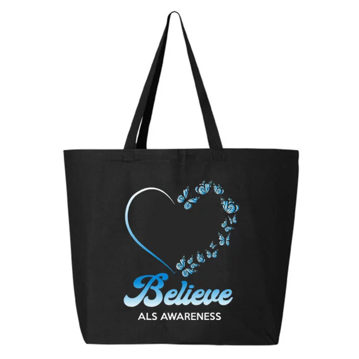 Blue and White Butterflies Heart Believe ALS Awareness 25L Jumbo Tote