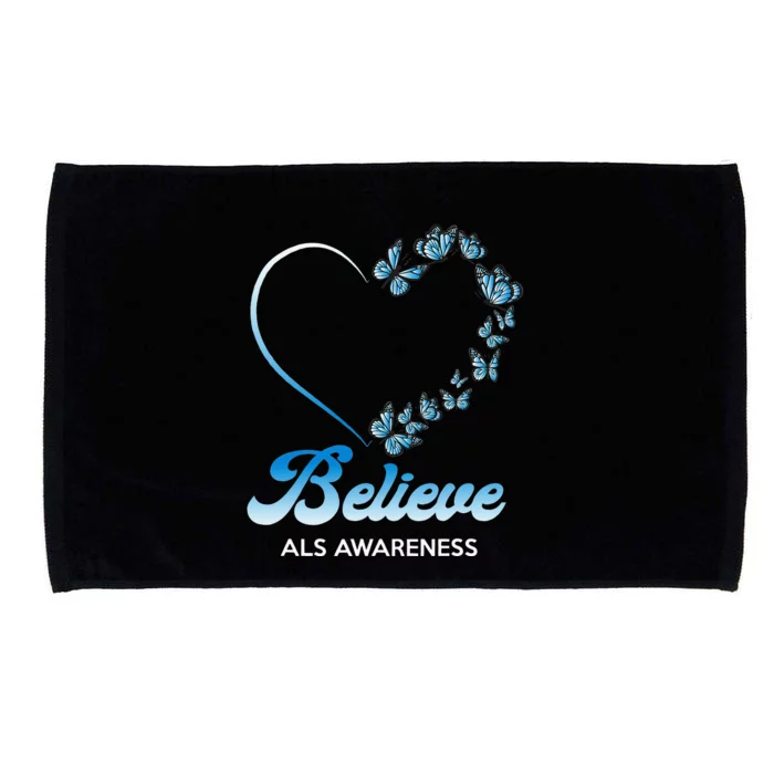 Blue and White Butterflies Heart Believe ALS Awareness Microfiber Hand Towel