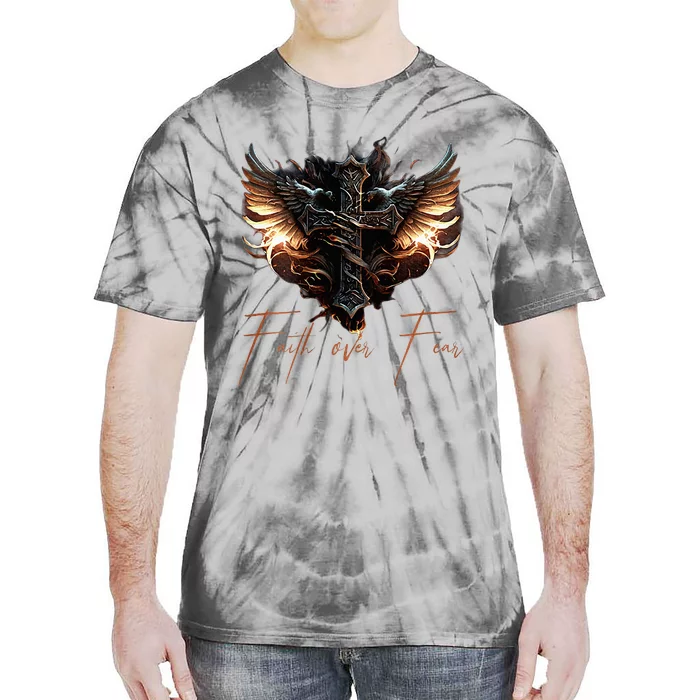 Biker Angel Wings Christian Cross Faith Over Fear Tie-Dye T-Shirt