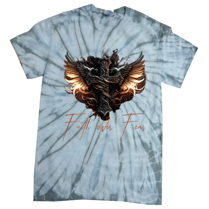 Biker Angel Wings Christian Cross Faith Over Fear Tie-Dye T-Shirt