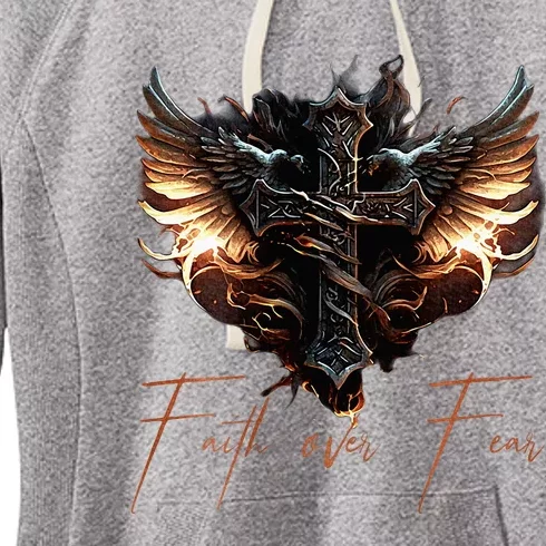 Biker Angel Wings Christian Cross Faith Over Fear Women's Fleece Hoodie