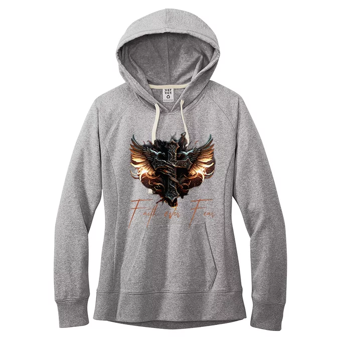 Biker Angel Wings Christian Cross Faith Over Fear Women's Fleece Hoodie