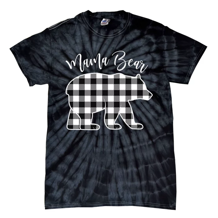 Black And White Buffalo Plaid Mama Bear Christmas Pajama Long Sleeve Tie-Dye T-Shirt