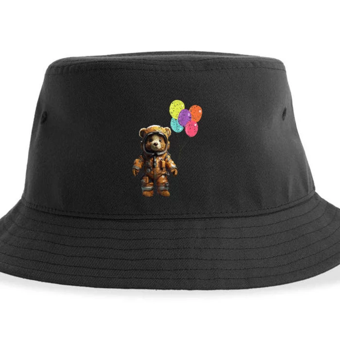 Bear Astronaut with Balloons Sustainable Bucket Hat