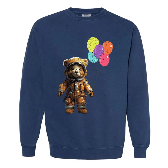 Bear Astronaut with Balloons Garment-Dyed Sweatshirt