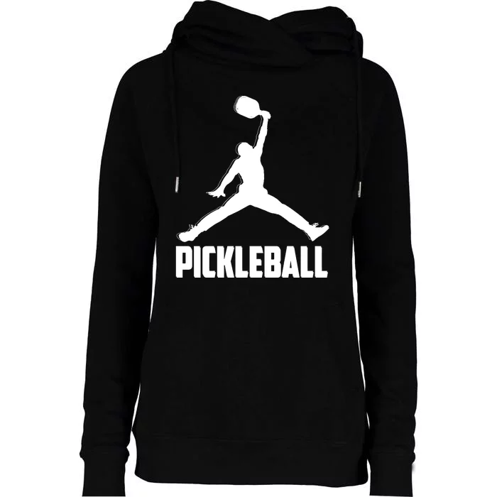 Black And White Pickleball Sports Logo Womens Funnel Neck Pullover Hood