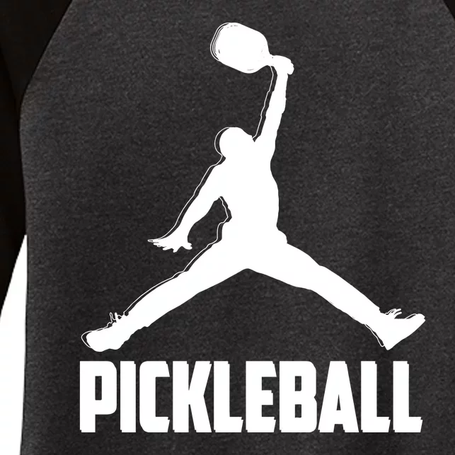 Black And White Pickleball Sports Logo Women's Tri-Blend 3/4-Sleeve Raglan Shirt