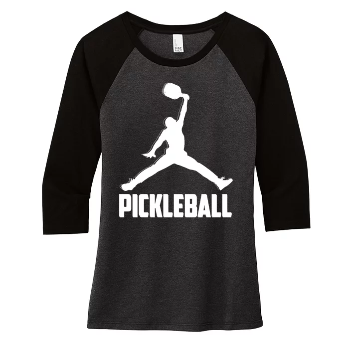 Black And White Pickleball Sports Logo Women's Tri-Blend 3/4-Sleeve Raglan Shirt