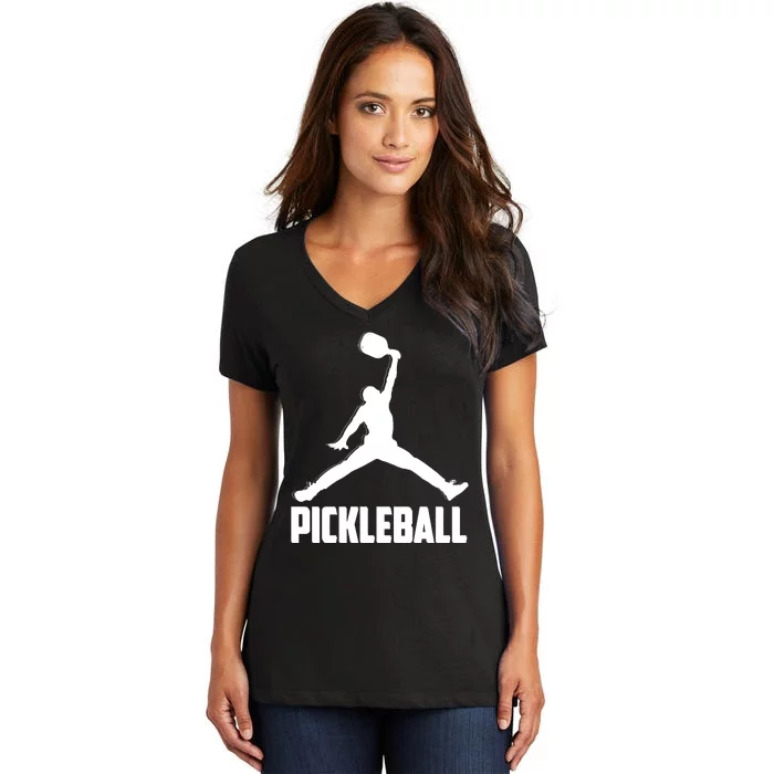 Black And White Pickleball Sports Logo Women's V-Neck T-Shirt