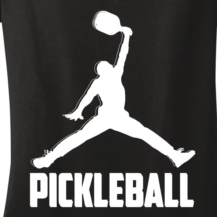 Black And White Pickleball Sports Logo Women's V-Neck T-Shirt