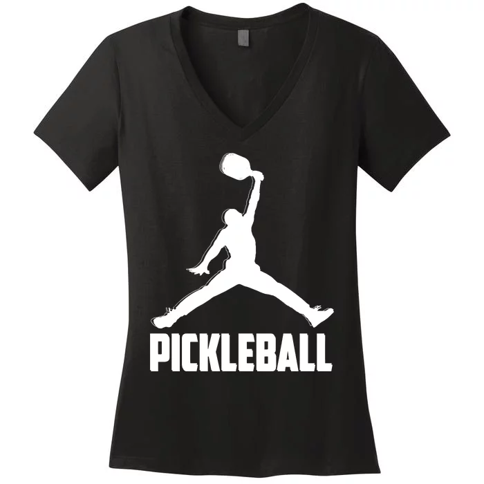 Black And White Pickleball Sports Logo Women's V-Neck T-Shirt