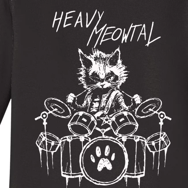 Black And White Heavy Meowtal Music Bands Outfit Cats Animal Baby Long Sleeve Bodysuit