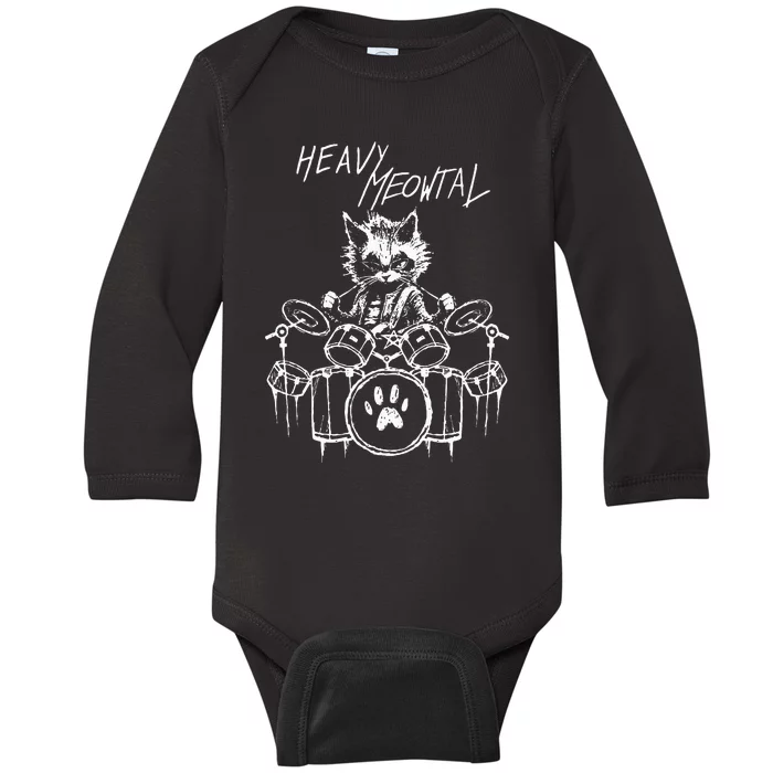 Black And White Heavy Meowtal Music Bands Outfit Cats Animal Baby Long Sleeve Bodysuit