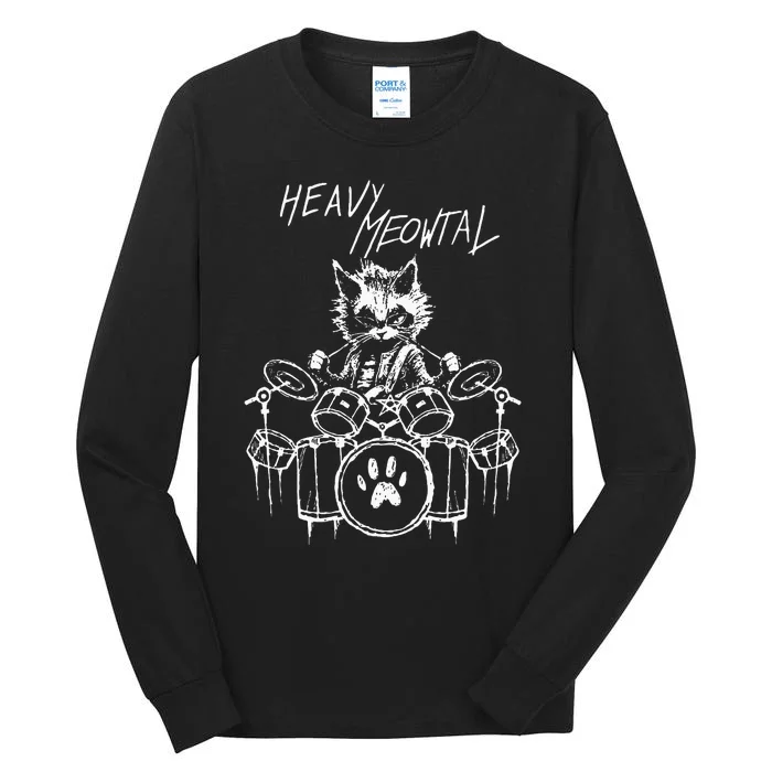 Black And White Heavy Meowtal Music Bands Outfit Cats Animal Tall Long Sleeve T-Shirt