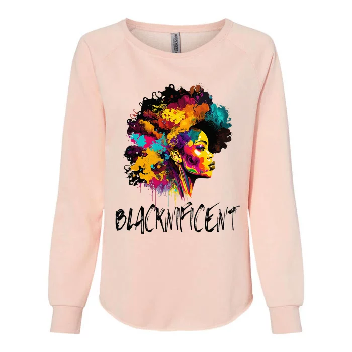 Blacknificent Afro Woman African American Melanin BLM Gift Womens California Wash Sweatshirt