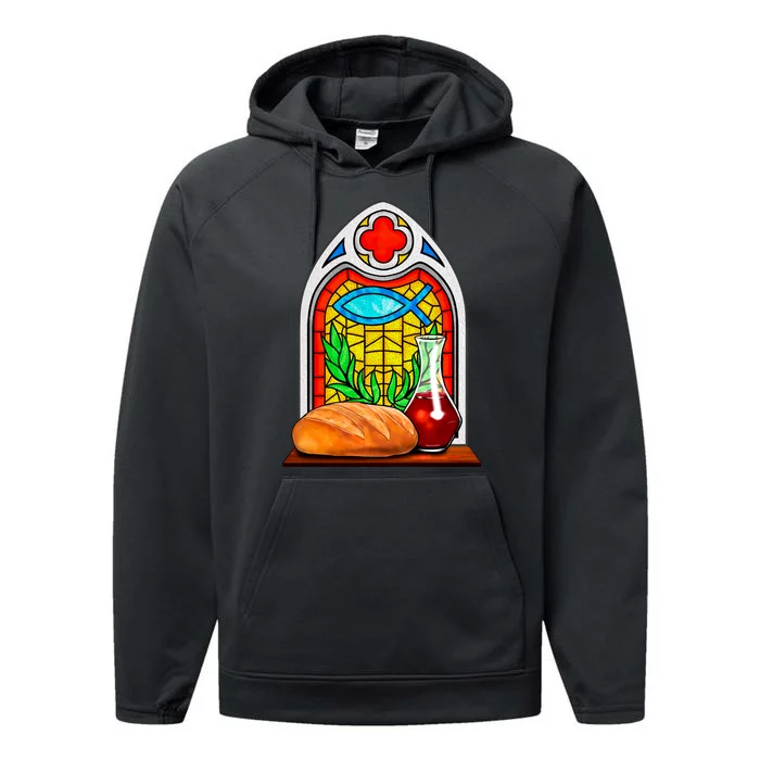 Bread And Wine Christian Stained Glass Catholic Performance Fleece Hoodie