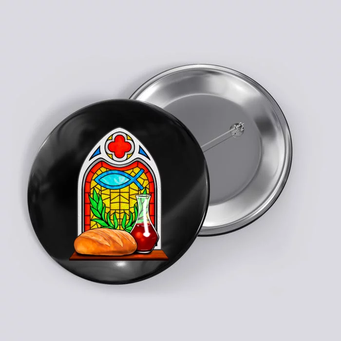 Bread And Wine Christian Stained Glass Catholic Button