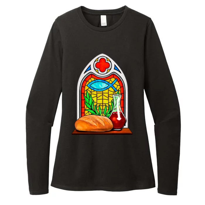 Bread And Wine Christian Stained Glass Catholic Womens CVC Long Sleeve Shirt