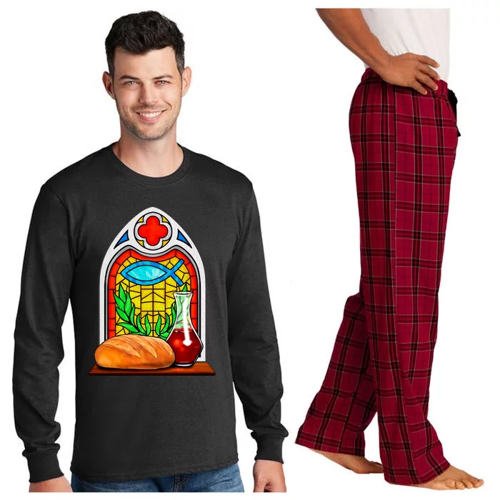 Bread And Wine Christian Stained Glass Catholic Long Sleeve Pajama Set