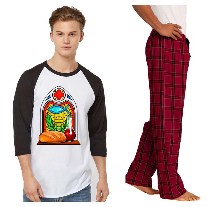 Bread And Wine Christian Stained Glass Catholic Raglan Sleeve Pajama Set