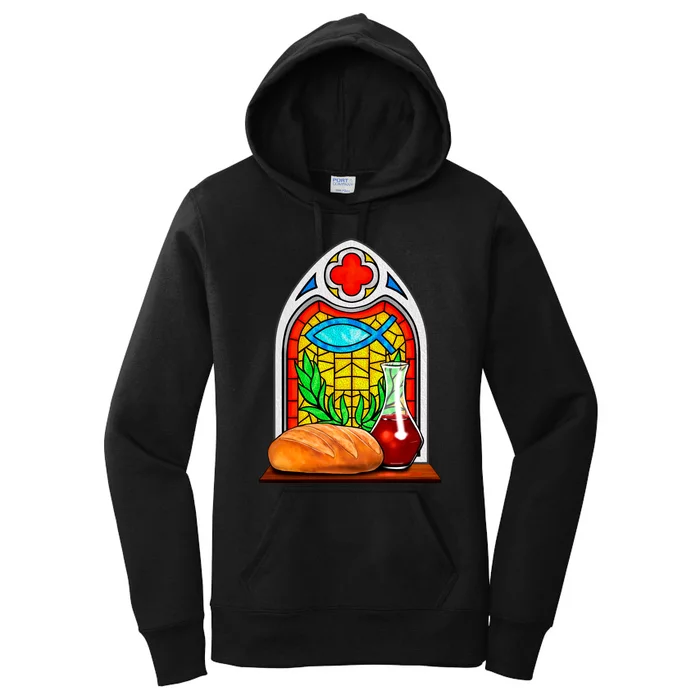 Bread And Wine Christian Stained Glass Catholic Women's Pullover Hoodie