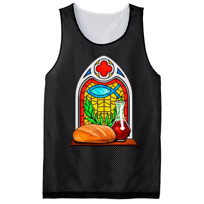 Bread And Wine Christian Stained Glass Catholic Mesh Reversible Basketball Jersey Tank