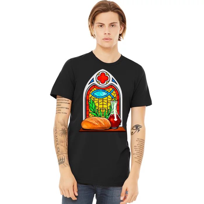 Bread And Wine Christian Stained Glass Catholic Premium T-Shirt