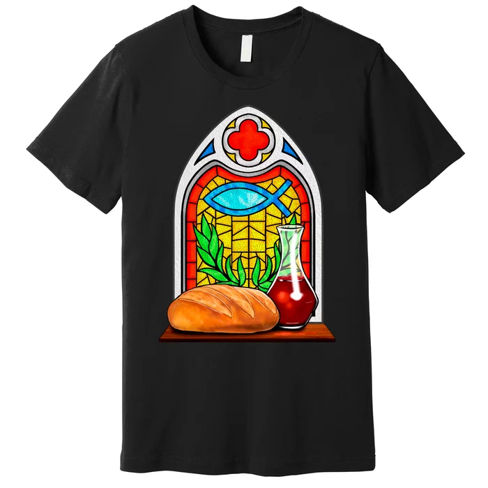 Bread And Wine Christian Stained Glass Catholic Premium T-Shirt