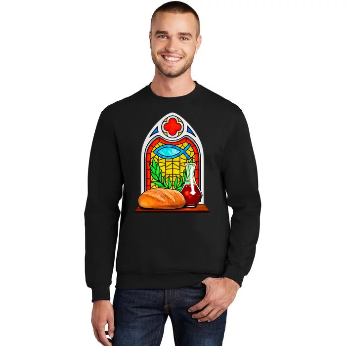 Bread And Wine Christian Stained Glass Catholic Tall Sweatshirt