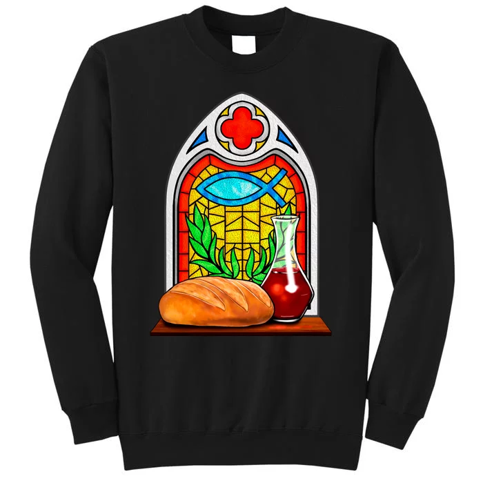 Bread And Wine Christian Stained Glass Catholic Tall Sweatshirt