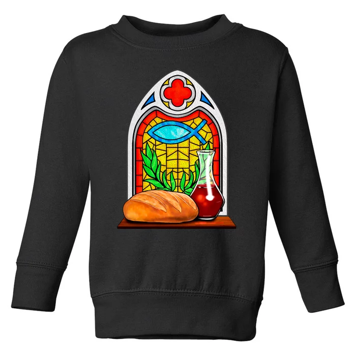 Bread And Wine Christian Stained Glass Catholic Toddler Sweatshirt