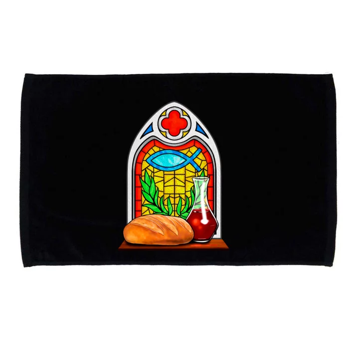 Bread And Wine Christian Stained Glass Catholic Microfiber Hand Towel