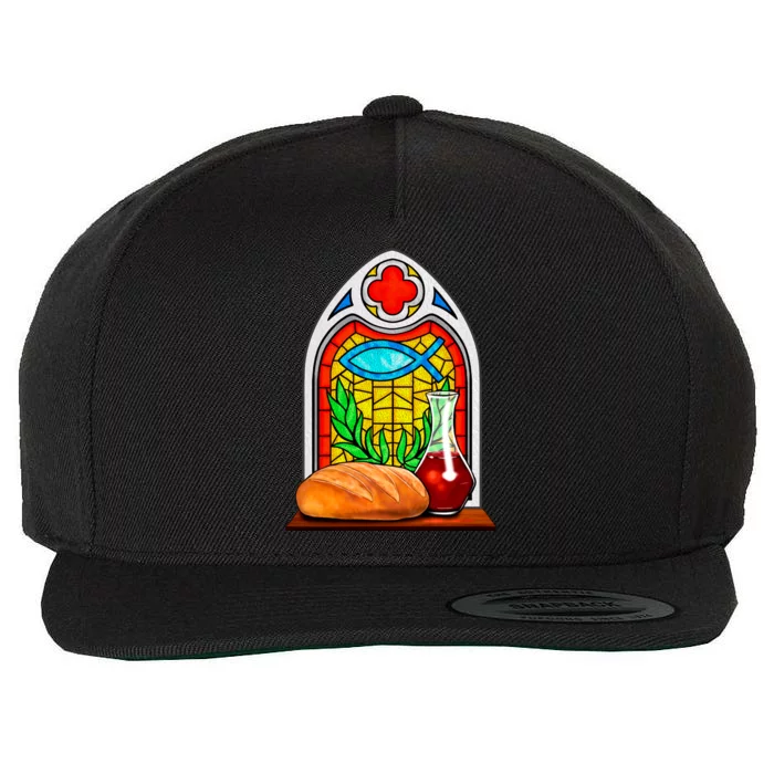 Bread And Wine Christian Stained Glass Catholic Wool Snapback Cap