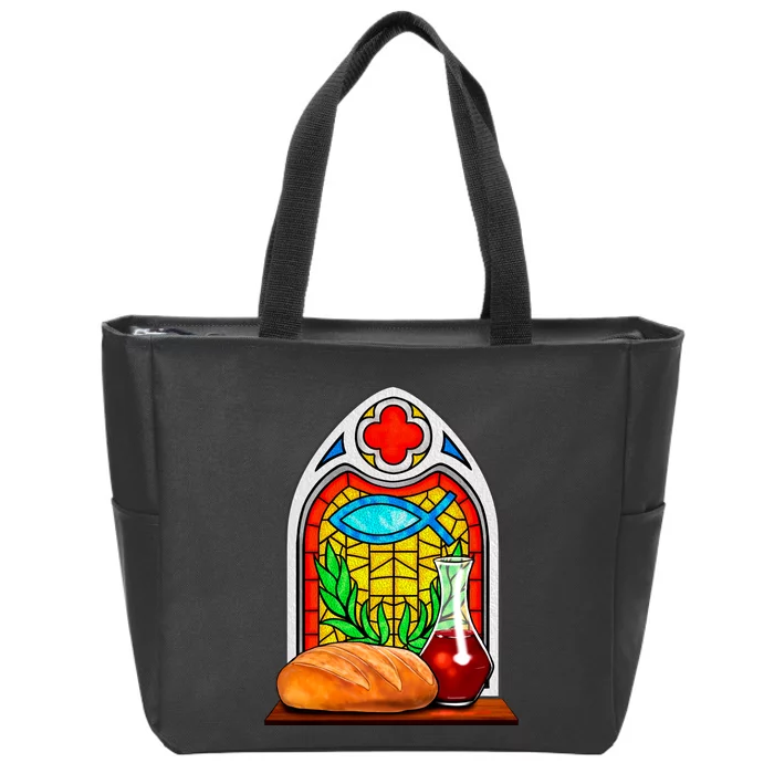 Bread And Wine Christian Stained Glass Catholic Zip Tote Bag