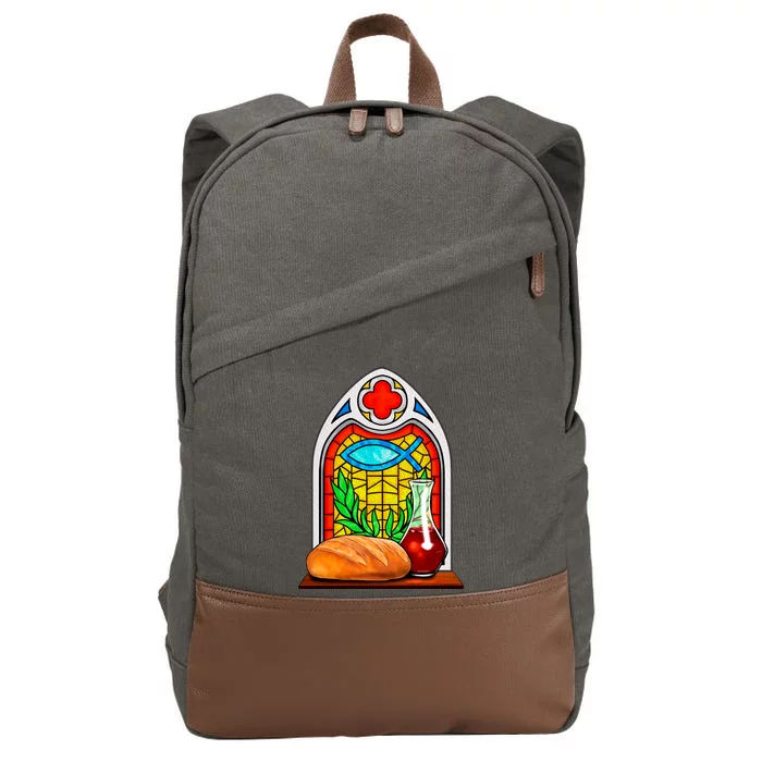 Bread And Wine Christian Stained Glass Catholic Cotton Canvas Backpack