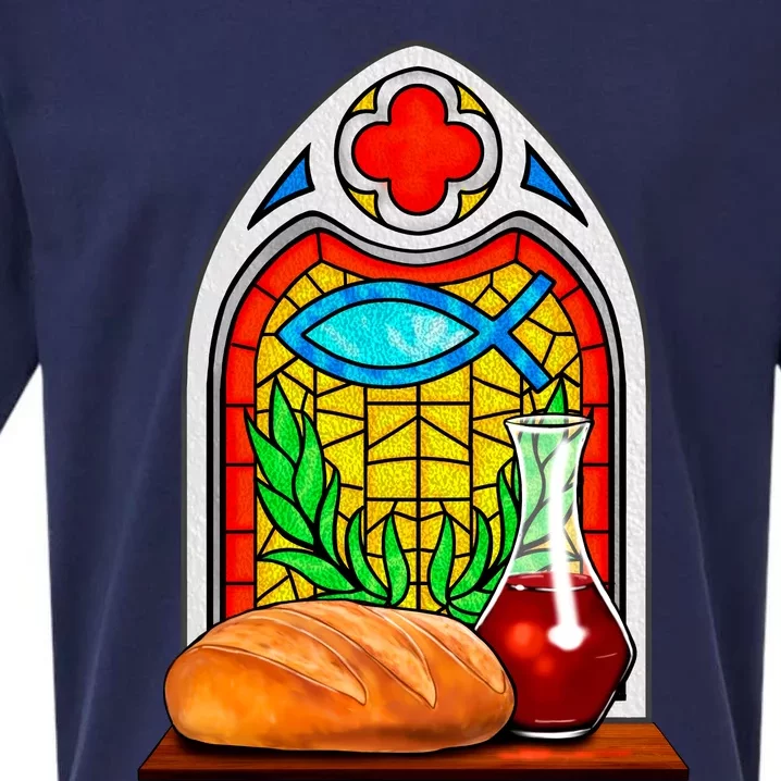 Bread And Wine Christian Stained Glass Catholic Sueded Cloud Jersey T-Shirt