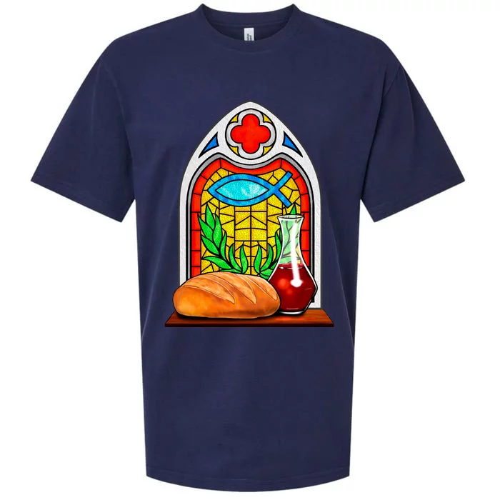 Bread And Wine Christian Stained Glass Catholic Sueded Cloud Jersey T-Shirt