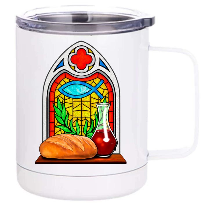 Bread And Wine Christian Stained Glass Catholic Front & Back 12oz Stainless Steel Tumbler Cup