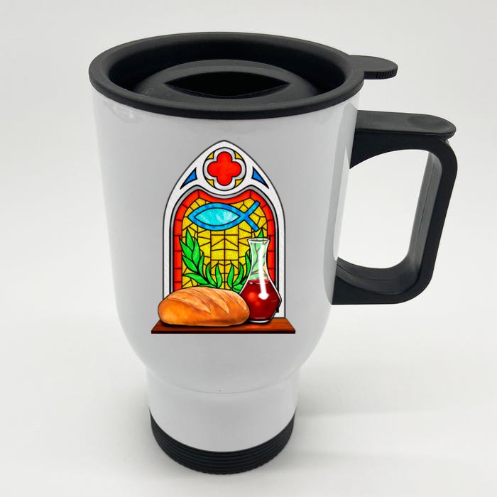 Bread And Wine Christian Stained Glass Catholic Front & Back Stainless Steel Travel Mug