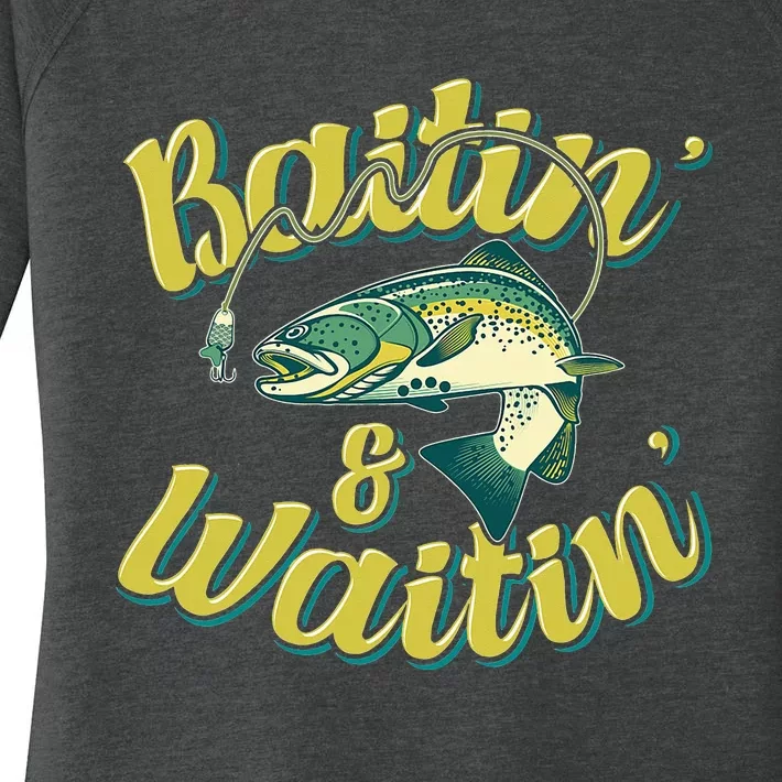 Baitin and Waitin Trout Fishing Lakes Hunting Fisherman Women's Perfect Tri Tunic Long Sleeve Shirt