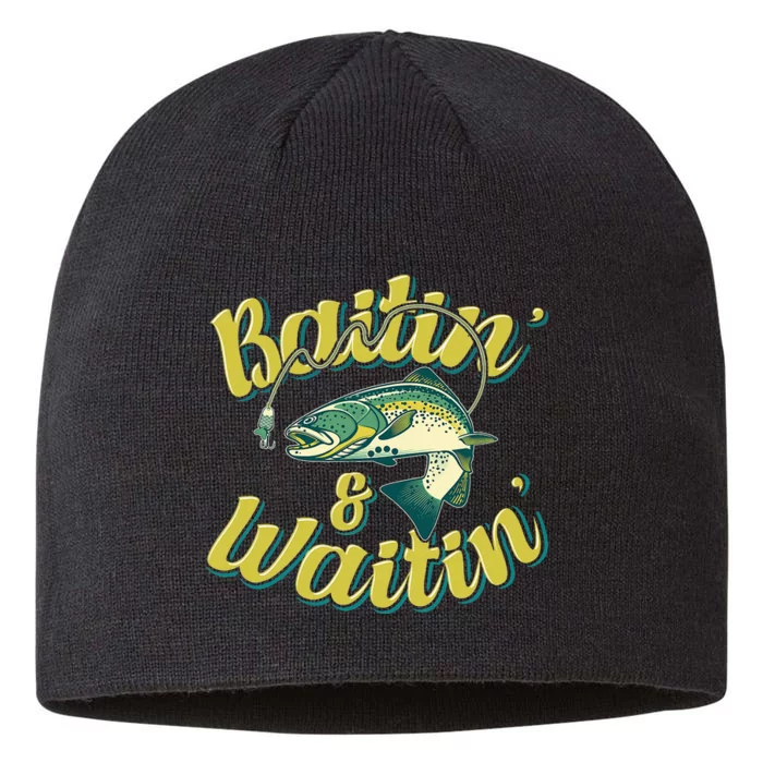 Baitin and Waitin Trout Fishing Lakes Hunting Fisherman 8 1/2in Sustainable Knit Beanie