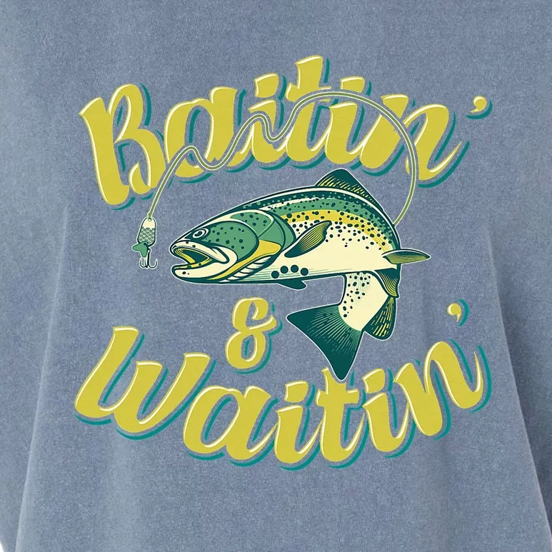 Baitin and Waitin Trout Fishing Lakes Hunting Fisherman Garment-Dyed Women's Muscle Tee