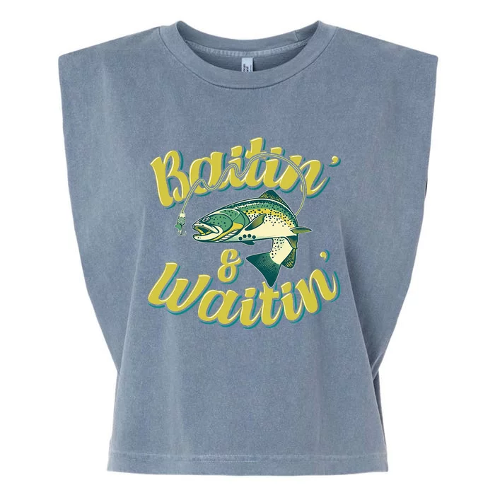 Baitin and Waitin Trout Fishing Lakes Hunting Fisherman Garment-Dyed Women's Muscle Tee