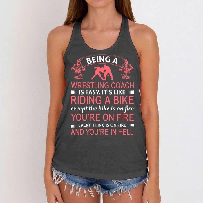 Being A Wrestling Coach Is Easy It's Like Riding A Bike Women's Knotted Racerback Tank