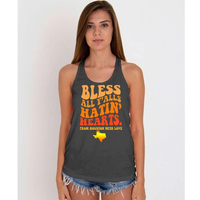 Bless All Yalls Hatin Hearts From Houston With Love Funny Women's Knotted Racerback Tank